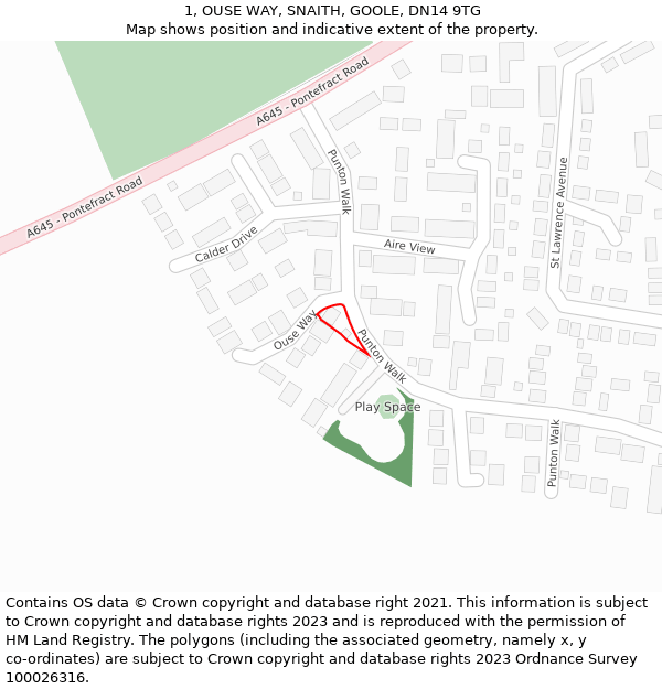 1, OUSE WAY, SNAITH, GOOLE, DN14 9TG: Location map and indicative extent of plot