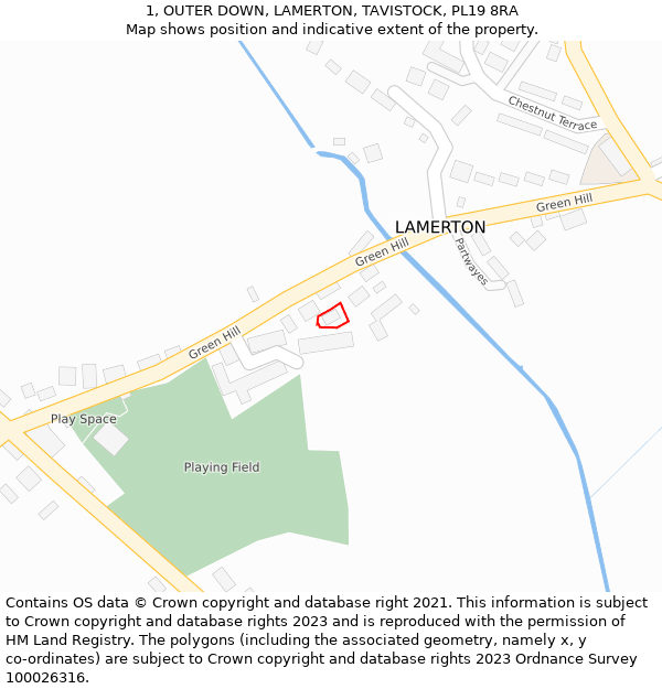 1, OUTER DOWN, LAMERTON, TAVISTOCK, PL19 8RA: Location map and indicative extent of plot