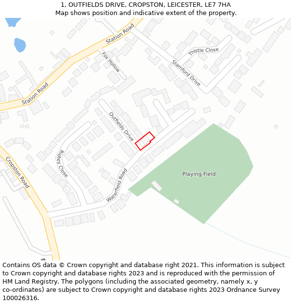 1, OUTFIELDS DRIVE, CROPSTON, LEICESTER, LE7 7HA: Location map and indicative extent of plot