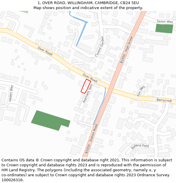 1, OVER ROAD, WILLINGHAM, CAMBRIDGE, CB24 5EU: Location map and indicative extent of plot