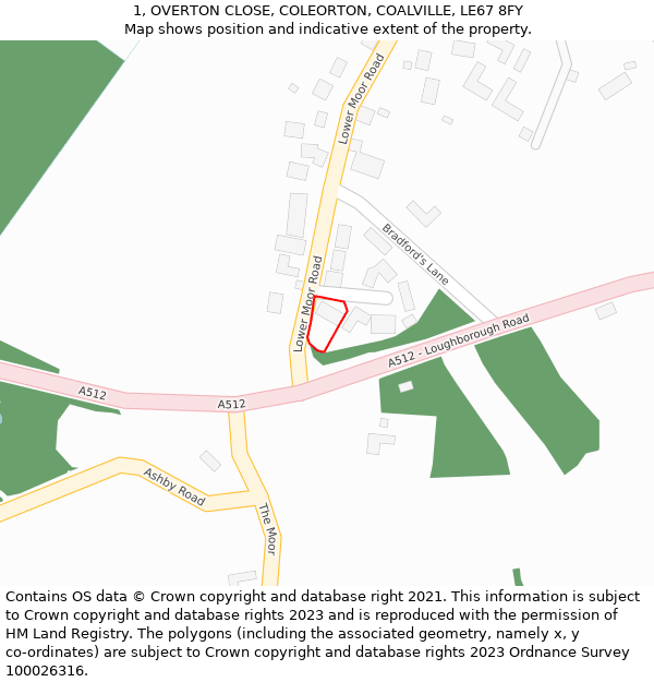 1, OVERTON CLOSE, COLEORTON, COALVILLE, LE67 8FY: Location map and indicative extent of plot