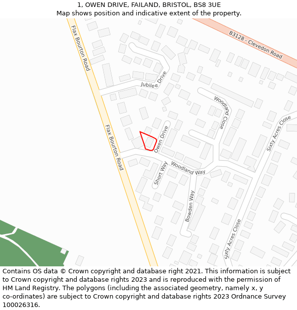 1, OWEN DRIVE, FAILAND, BRISTOL, BS8 3UE: Location map and indicative extent of plot