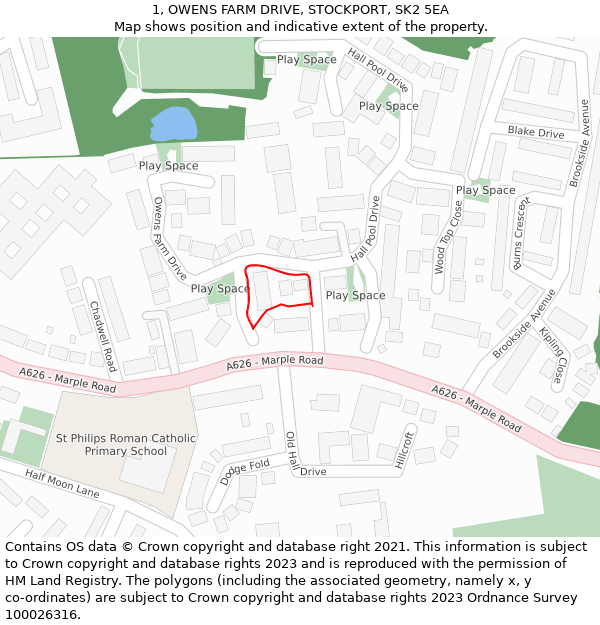 1, OWENS FARM DRIVE, STOCKPORT, SK2 5EA: Location map and indicative extent of plot