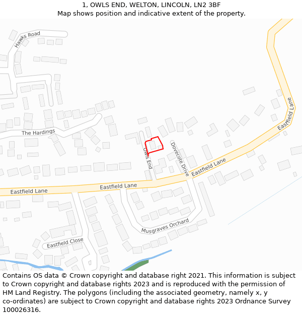 1, OWLS END, WELTON, LINCOLN, LN2 3BF: Location map and indicative extent of plot