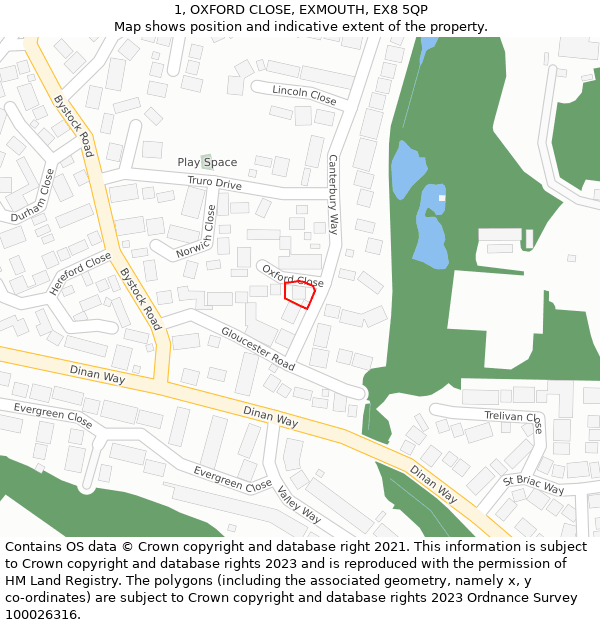 1, OXFORD CLOSE, EXMOUTH, EX8 5QP: Location map and indicative extent of plot