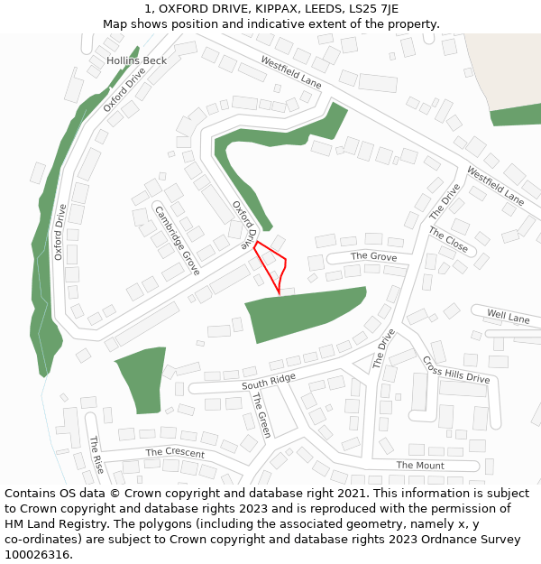 1, OXFORD DRIVE, KIPPAX, LEEDS, LS25 7JE: Location map and indicative extent of plot