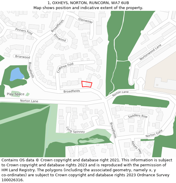 1, OXHEYS, NORTON, RUNCORN, WA7 6UB: Location map and indicative extent of plot