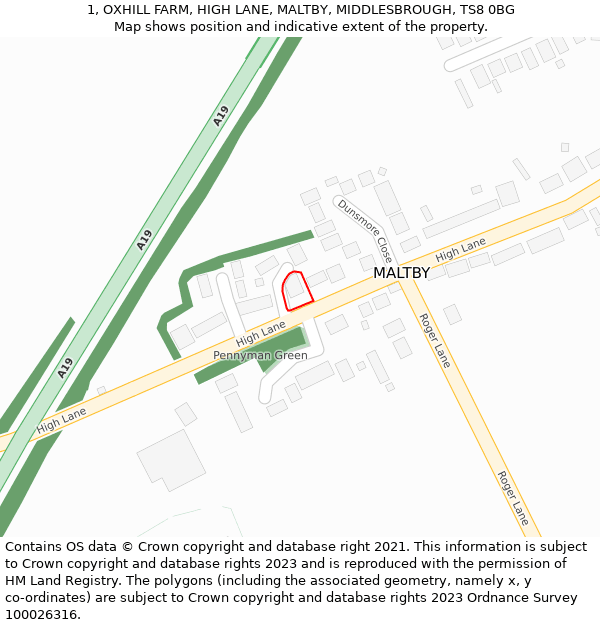 1, OXHILL FARM, HIGH LANE, MALTBY, MIDDLESBROUGH, TS8 0BG: Location map and indicative extent of plot