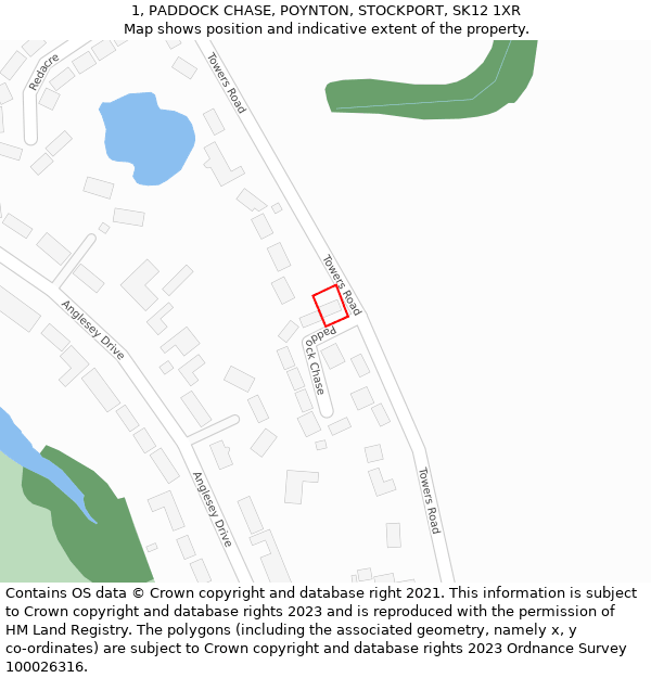 1, PADDOCK CHASE, POYNTON, STOCKPORT, SK12 1XR: Location map and indicative extent of plot