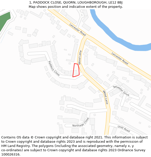 1, PADDOCK CLOSE, QUORN, LOUGHBOROUGH, LE12 8BJ: Location map and indicative extent of plot