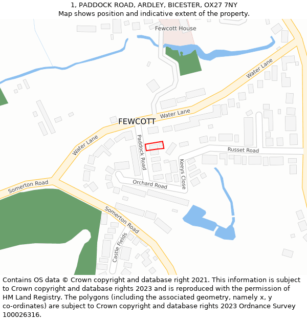 1, PADDOCK ROAD, ARDLEY, BICESTER, OX27 7NY: Location map and indicative extent of plot