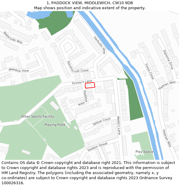 1, PADDOCK VIEW, MIDDLEWICH, CW10 9DB: Location map and indicative extent of plot