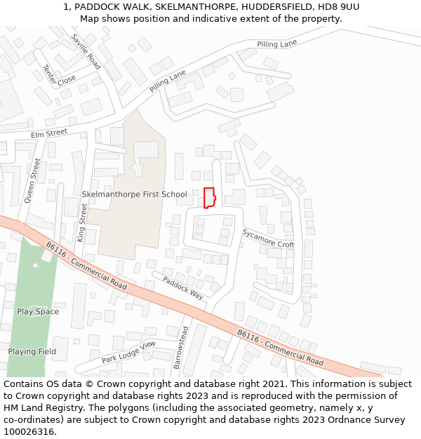 1, PADDOCK WALK, SKELMANTHORPE, HUDDERSFIELD, HD8 9UU: Location map and indicative extent of plot