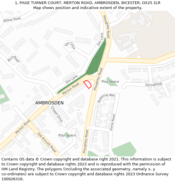 1, PAGE TURNER COURT, MERTON ROAD, AMBROSDEN, BICESTER, OX25 2LR: Location map and indicative extent of plot