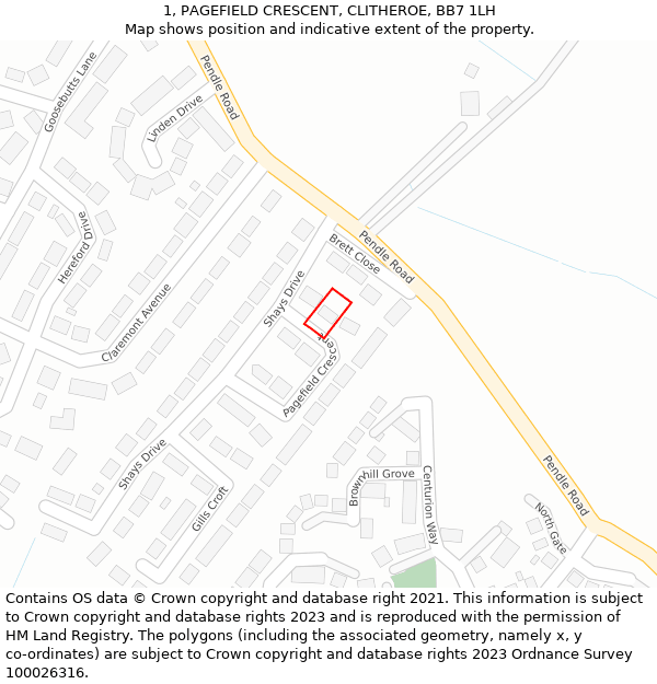 1, PAGEFIELD CRESCENT, CLITHEROE, BB7 1LH: Location map and indicative extent of plot