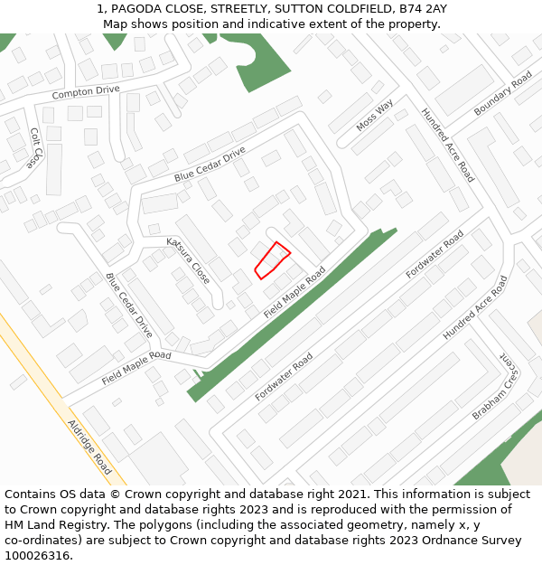 1, PAGODA CLOSE, STREETLY, SUTTON COLDFIELD, B74 2AY: Location map and indicative extent of plot