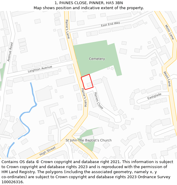 1, PAINES CLOSE, PINNER, HA5 3BN: Location map and indicative extent of plot