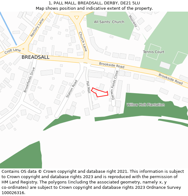 1, PALL MALL, BREADSALL, DERBY, DE21 5LU: Location map and indicative extent of plot