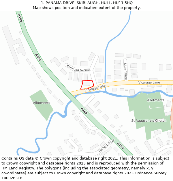 1, PANAMA DRIVE, SKIRLAUGH, HULL, HU11 5HQ: Location map and indicative extent of plot