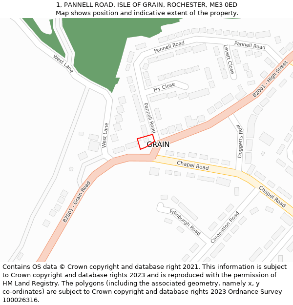 1, PANNELL ROAD, ISLE OF GRAIN, ROCHESTER, ME3 0ED: Location map and indicative extent of plot