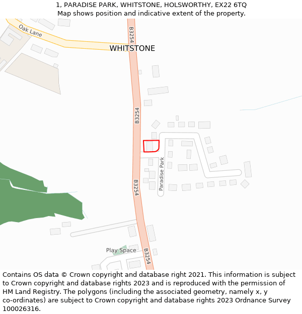 1, PARADISE PARK, WHITSTONE, HOLSWORTHY, EX22 6TQ: Location map and indicative extent of plot