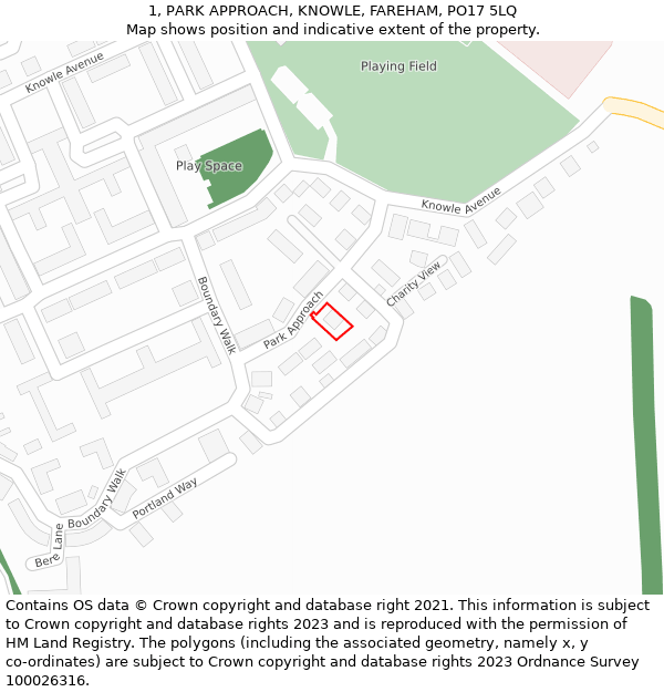 1, PARK APPROACH, KNOWLE, FAREHAM, PO17 5LQ: Location map and indicative extent of plot