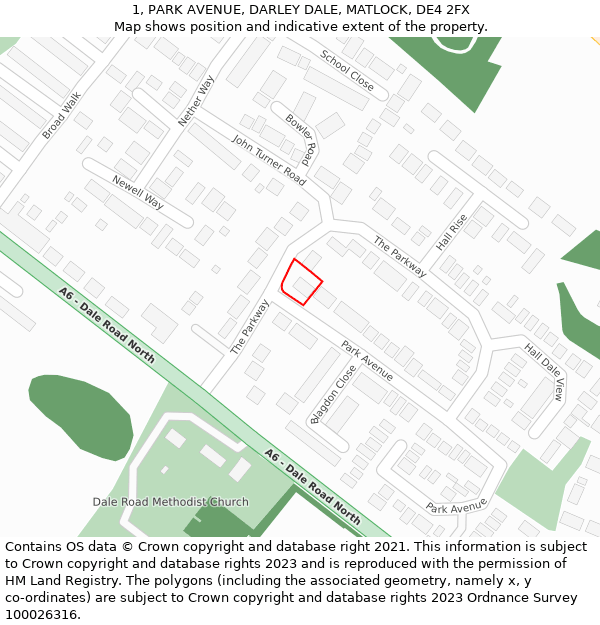 1, PARK AVENUE, DARLEY DALE, MATLOCK, DE4 2FX: Location map and indicative extent of plot