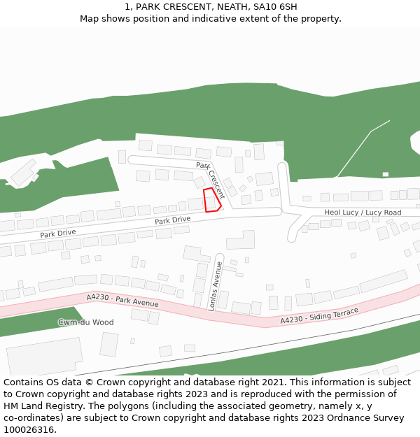 1, PARK CRESCENT, NEATH, SA10 6SH: Location map and indicative extent of plot