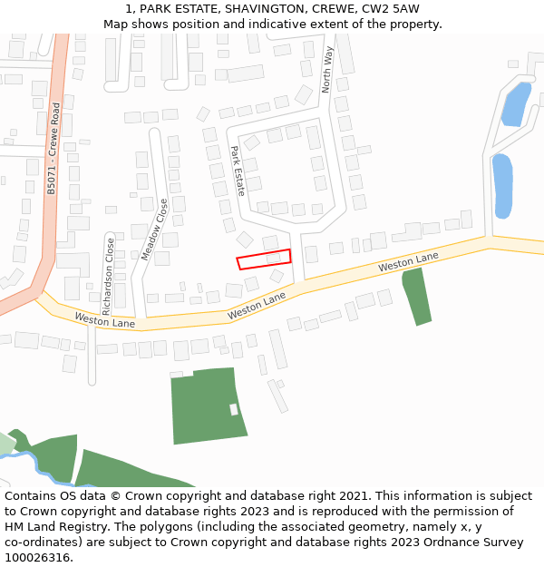 1, PARK ESTATE, SHAVINGTON, CREWE, CW2 5AW: Location map and indicative extent of plot