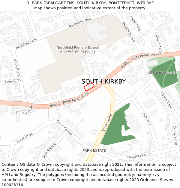 1, PARK FARM GARDENS, SOUTH KIRKBY, PONTEFRACT, WF9 3AF: Location map and indicative extent of plot