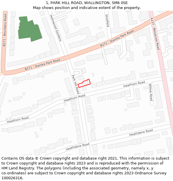 1, PARK HILL ROAD, WALLINGTON, SM6 0SE: Location map and indicative extent of plot