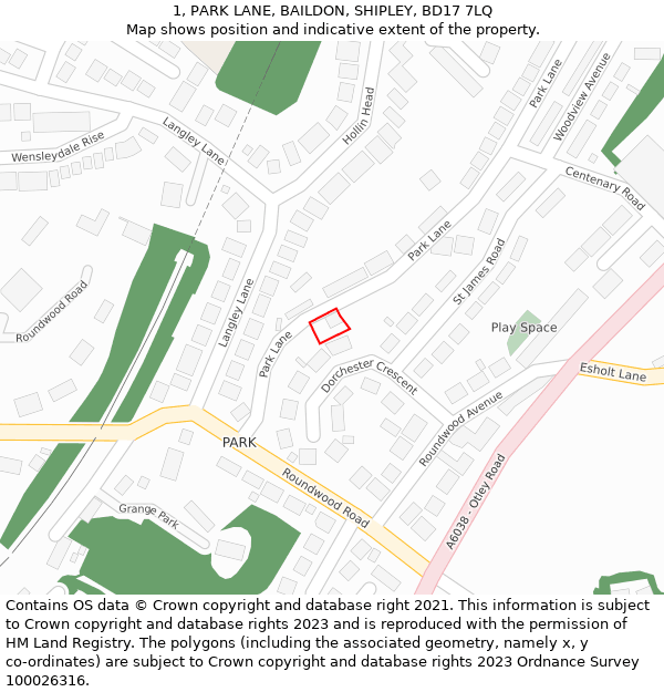 1, PARK LANE, BAILDON, SHIPLEY, BD17 7LQ: Location map and indicative extent of plot