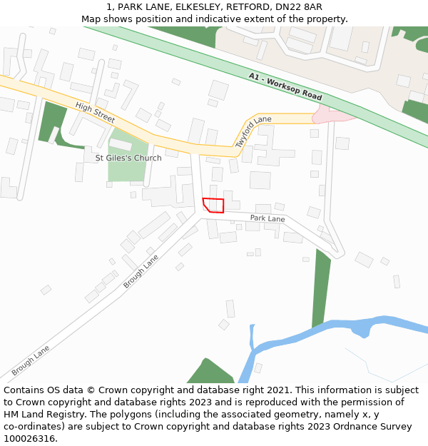 1, PARK LANE, ELKESLEY, RETFORD, DN22 8AR: Location map and indicative extent of plot