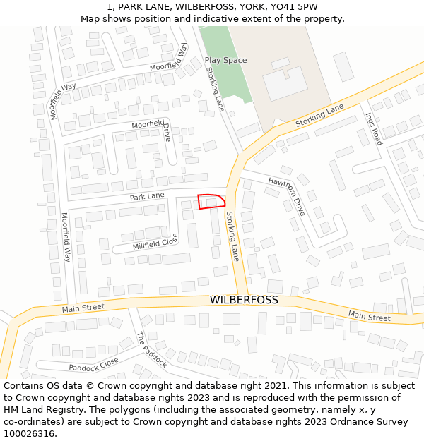 1, PARK LANE, WILBERFOSS, YORK, YO41 5PW: Location map and indicative extent of plot