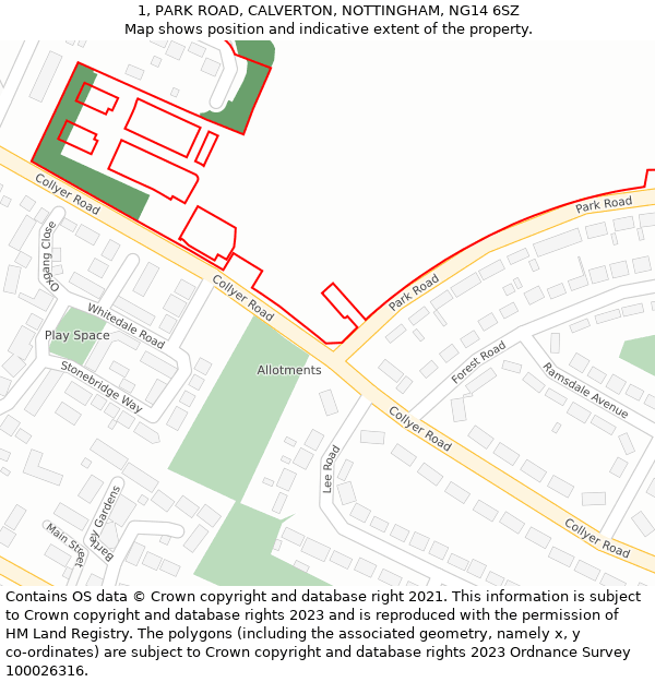 1, PARK ROAD, CALVERTON, NOTTINGHAM, NG14 6SZ: Location map and indicative extent of plot
