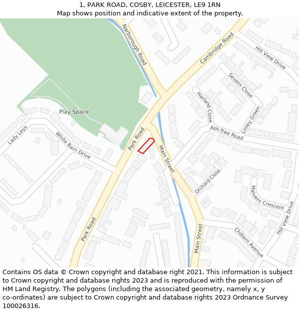 1, PARK ROAD, COSBY, LEICESTER, LE9 1RN: Location map and indicative extent of plot