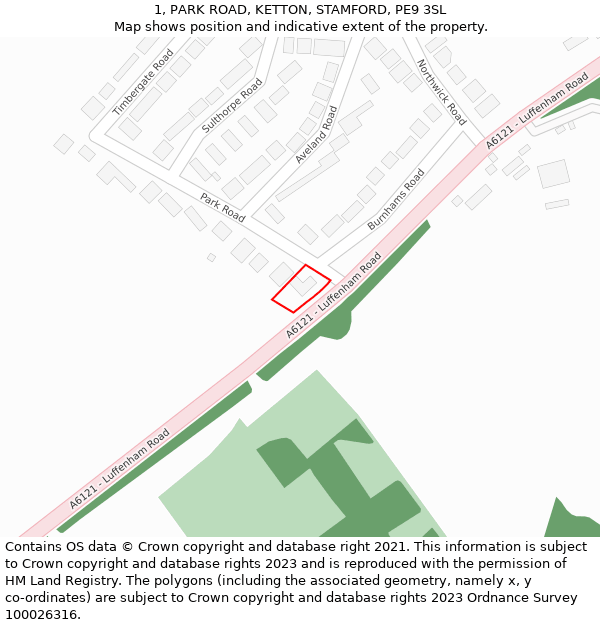 1, PARK ROAD, KETTON, STAMFORD, PE9 3SL: Location map and indicative extent of plot