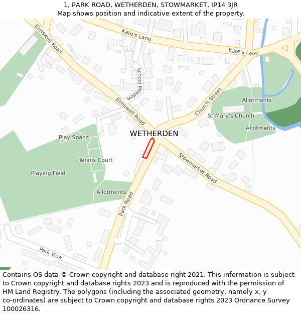 1, PARK ROAD, WETHERDEN, STOWMARKET, IP14 3JR: Location map and indicative extent of plot