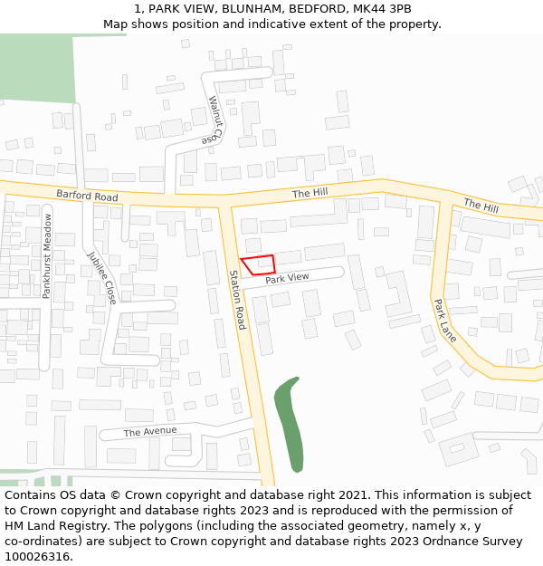 1, PARK VIEW, BLUNHAM, BEDFORD, MK44 3PB: Location map and indicative extent of plot