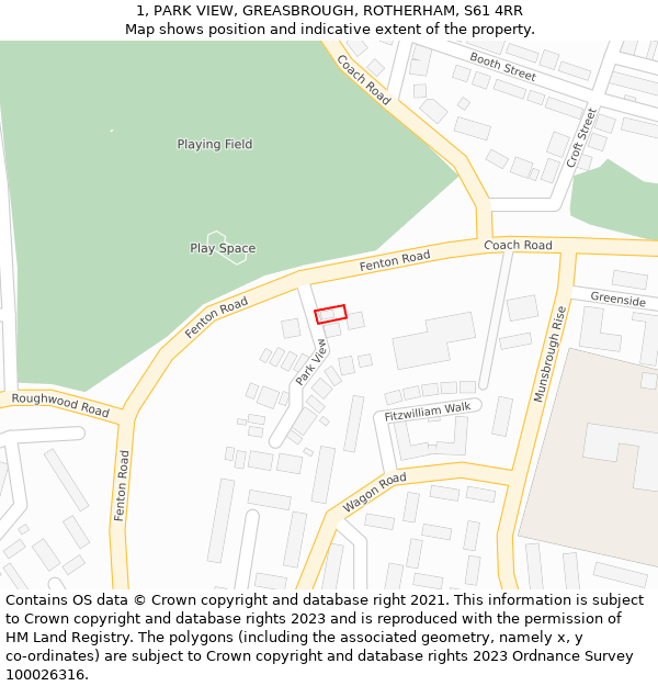 1, PARK VIEW, GREASBROUGH, ROTHERHAM, S61 4RR: Location map and indicative extent of plot