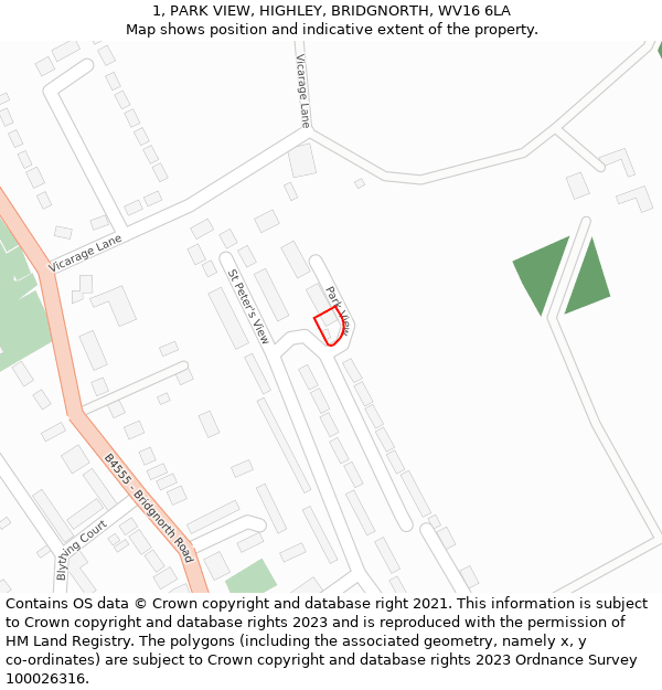 1, PARK VIEW, HIGHLEY, BRIDGNORTH, WV16 6LA: Location map and indicative extent of plot