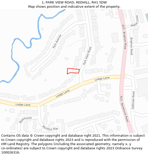 1, PARK VIEW ROAD, REDHILL, RH1 5DW: Location map and indicative extent of plot