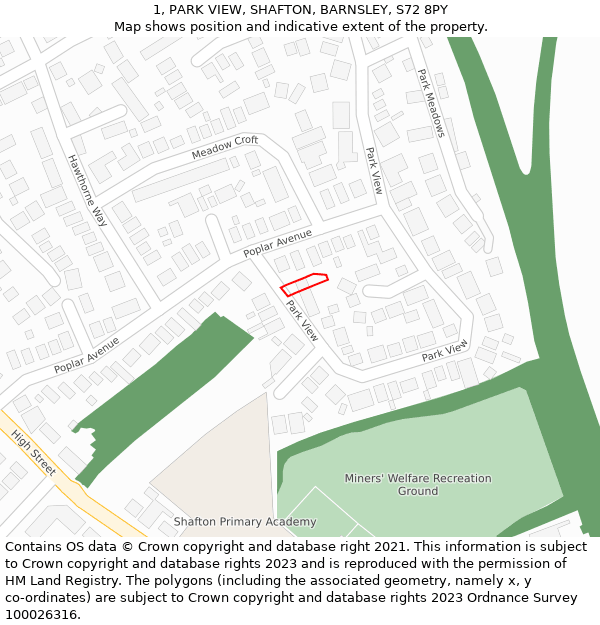 1, PARK VIEW, SHAFTON, BARNSLEY, S72 8PY: Location map and indicative extent of plot