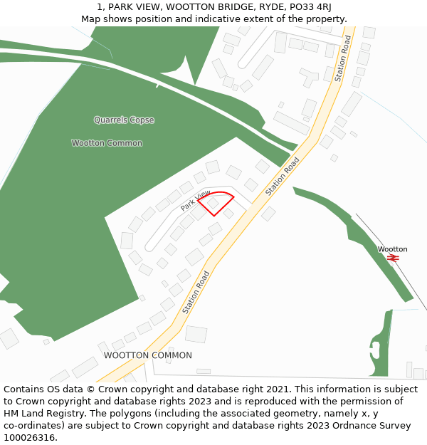 1, PARK VIEW, WOOTTON BRIDGE, RYDE, PO33 4RJ: Location map and indicative extent of plot