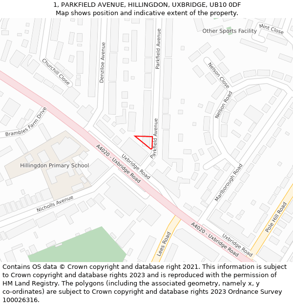 1, PARKFIELD AVENUE, HILLINGDON, UXBRIDGE, UB10 0DF: Location map and indicative extent of plot