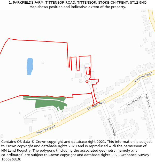 1, PARKFIELDS FARM, TITTENSOR ROAD, TITTENSOR, STOKE-ON-TRENT, ST12 9HQ: Location map and indicative extent of plot