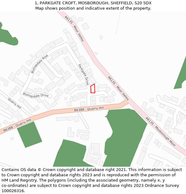 1, PARKGATE CROFT, MOSBOROUGH, SHEFFIELD, S20 5DX: Location map and indicative extent of plot