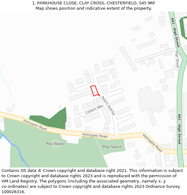 1, PARKHOUSE CLOSE, CLAY CROSS, CHESTERFIELD, S45 9RF: Location map and indicative extent of plot