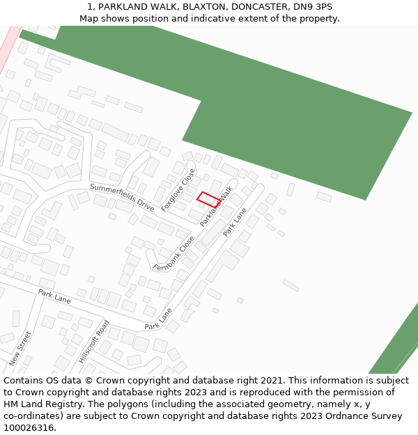 1, PARKLAND WALK, BLAXTON, DONCASTER, DN9 3PS: Location map and indicative extent of plot