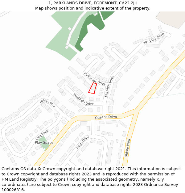 1, PARKLANDS DRIVE, EGREMONT, CA22 2JH: Location map and indicative extent of plot